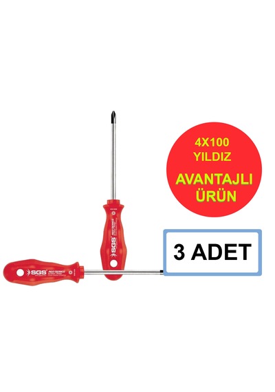 Sgs Red Serisi Yıldız 4 100 Tornavida Sgs1024 3 Adet