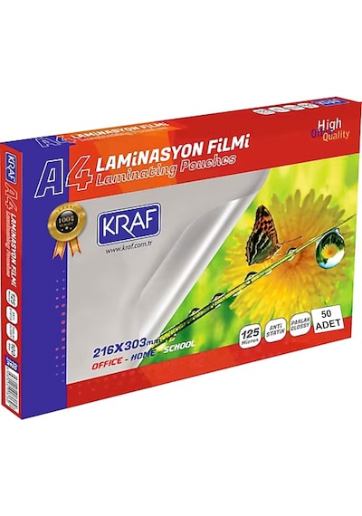 Kraf Laminasyon Filmi Parlak A4 125 Mic 50'li 2124