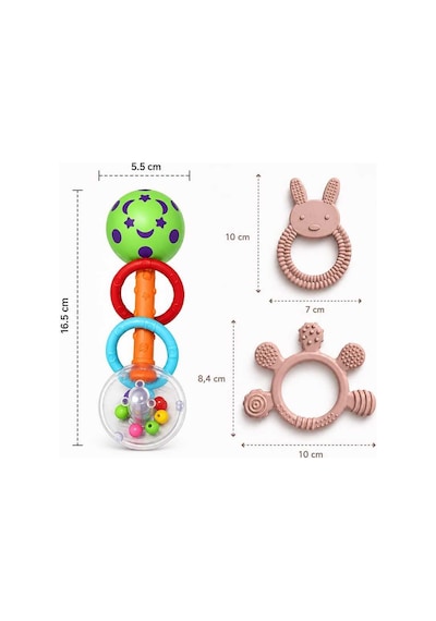 3lü Çıngıraklı Diş Kaşıyıcı Set Bej