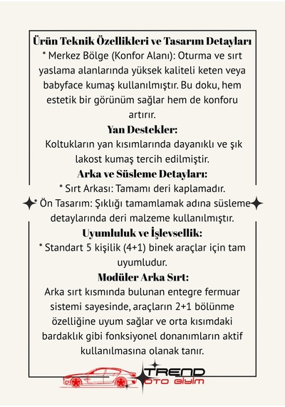 Standart Koltuk Kılıfı - Babyface - 4+1 Araçlara Uyumlu
