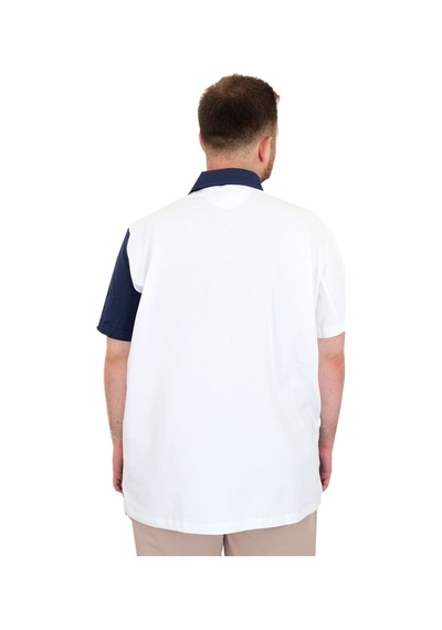 Mode Xl Büyük Beden Erkek T-shirt Polo Yaka Parçalı 25313 Beyaz Beyaz