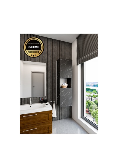 Lisa Banyo Dolabı Duvara Monte Raflı Mdf Siyah