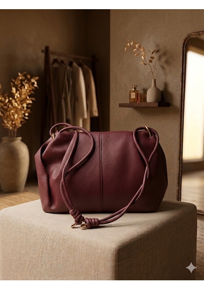 Aldorya Lüks Knotted Soft Omuz Çantası - Günlük Ve Özel Günler Için Bordo