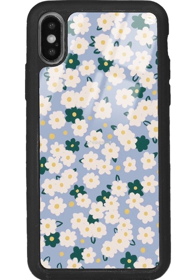 Apple Uyumlu iPhone X - Xs Uyumlu Daisy Pattern Tasarımlı Glossy Telefon Kılıfı Siyah