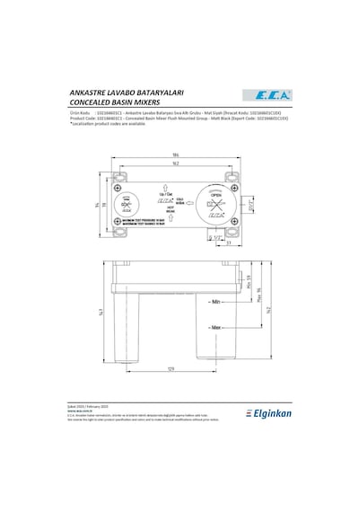 Ankastre Lavabo Bataryası Sıvaaltı - 102166601- Mat Siyah