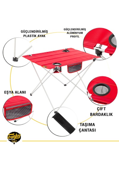 Funky Chaırs Ultralight Katlanır Kamp Masası - Kırmızı