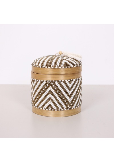 Bali Boncuklu Bambu Saklama Kutusu M 15x17 Cm Mix