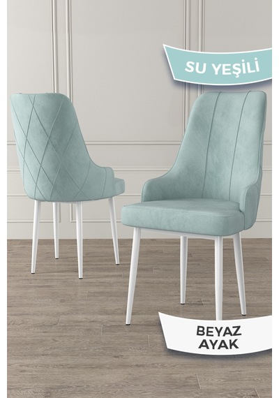 Canisa Trex Serisi 1.sınıf Babyface Kumaş Beyaz Metal Ayak 8 Adet Su Yeşili Sandalye Sandalye Su Yeşili Ayakları Beyaz