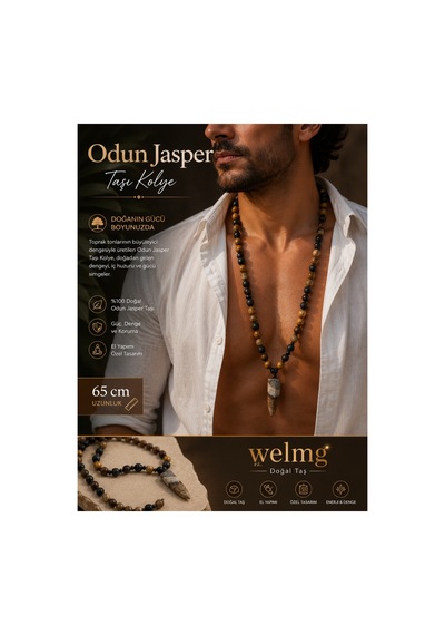 Odun Jasper Taşı Kolye Bohem Kolye Bej Bej
