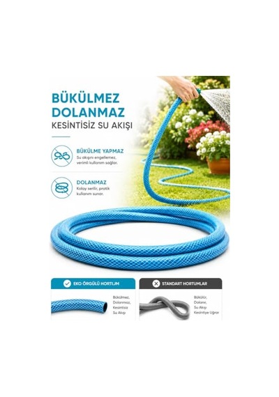 Beylini 1/2" 25 Metre Örgülü Bahçe Hortumu Balkon Bahçe Sulama Temizlik Araç Yıkama Su Hortumu Dolanmaz Kırılmaz Yeşil Mavi, 1/2" 25 Mt