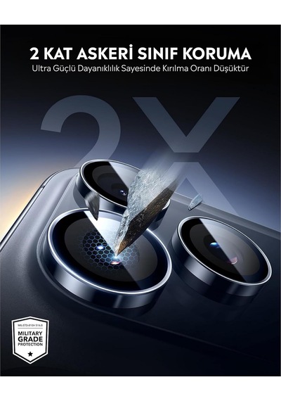 İphone 17 Pro / 17 Pro Max İle Uyumlu Safir Lens Koruyucu Ultra Dayanıklı Kolay Kurulum Aparatlı Parmak İzi Bırakmayan Yansıma Önleyici Kamera Lensi Koruma Koyu Mavi