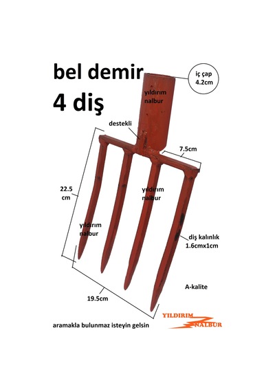 Bel Çapa Belleme Bel Küreği Bahçe Belleme 4 Diş Kuvetli Çapa