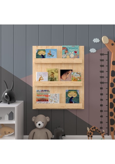Asra Trend Çocuk Odası Duvar Rafı Kitaplık ÇR-02 %100 MDF Montessori Tipi Raf Safir Meşe