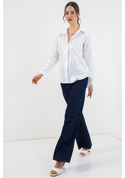 Hiccup Bdart Bol Kesim Soyut Desenli Düğmeli Gömlek Beyaz A6