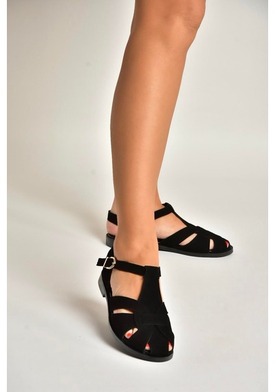 Fox Shoes Y250303002 Siyah Süet Kadın Sandalet Siyah