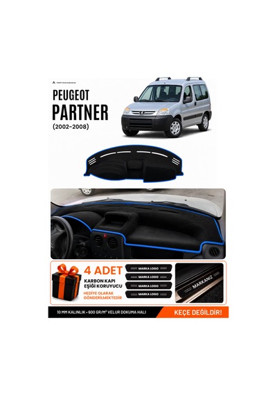 Peugeot Partner 2002-2008 Uyumlu Torpido Örtüsü, Torpido Kılıfı - Siyah Mavi