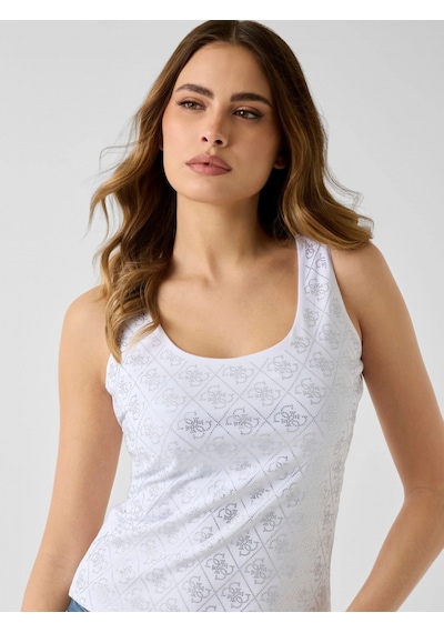Guess Kolsuz Tamamı 4g Logolu Kadın Beyaz Bluz W6gp10k2932-g011 Beyaz