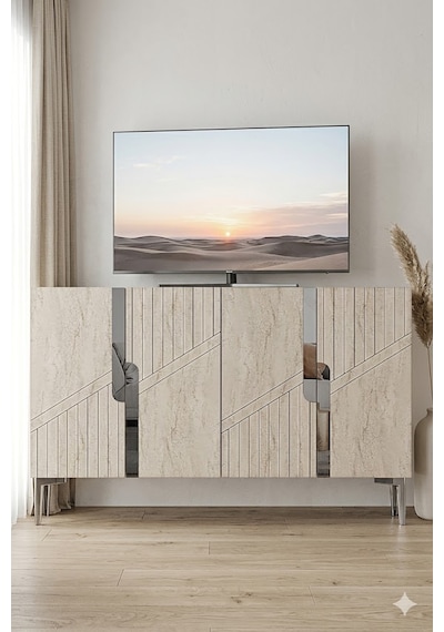 Ka1228bts Evva Konsol Ve Tv Sehpası Beyaz-traverten-silver 120cm