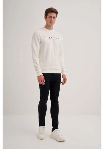 Cazador 52350 Erkek Bisiklet Yaka Sweatshirt Ekru