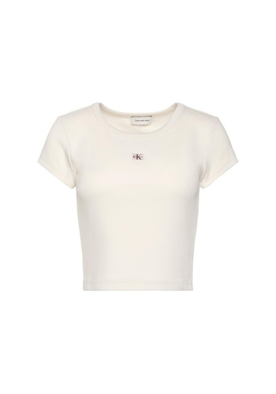 Calvin Klein Kadın Woven Label 2x2 Baby Rib Baby T-shirt-13051 Calico