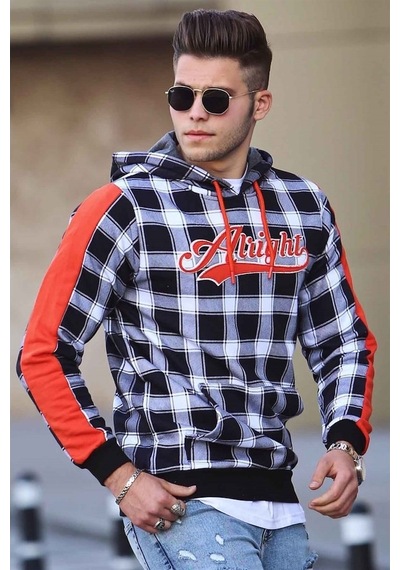 Madmext Kapşonlu Ekoseli Sweatshirt Beyaz 2843