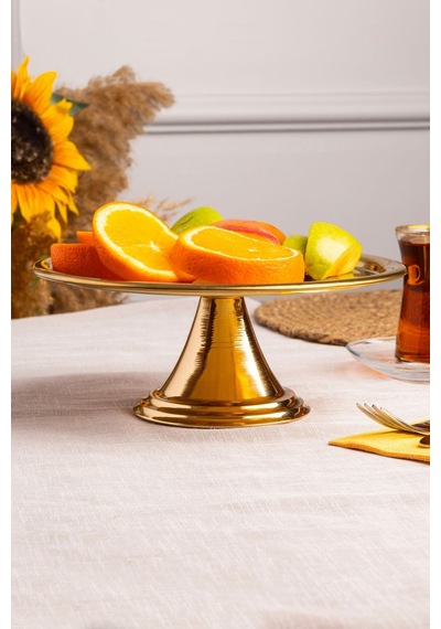 Gold Yuvarlak, Ayaklı Şık Kek, Pasta, Kurabiye Ve Tatlı Servis Sunum Standı Gold