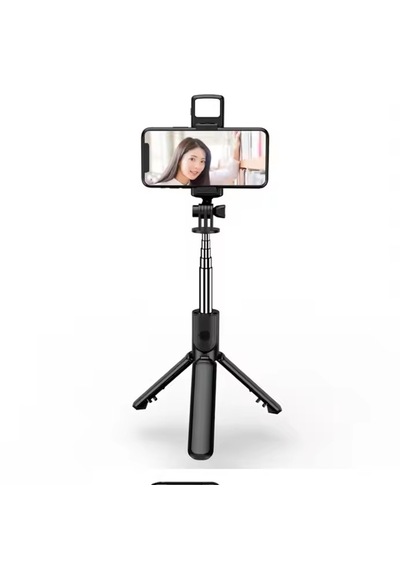 Bluetooth Kumandalı Tripodlu Işıklı Selfie Stick - Uzatılabilir, Apple Uyumlu iOS & Android Black