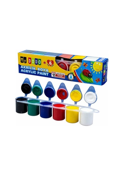 Mini Şövale 25x35 2 Li Tuval Mydido 6 Renk Akrilik Boya Başlangıç Seti Fırça Palet Ponpon Su Kabı Masaüstü Sanatsal