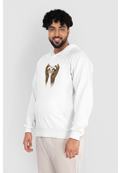 Oversize Unisex Sweatshirt - Kapüşonlu Özel Hoodie Beyaz