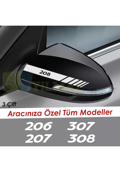 Peugeot 207 301 307 308 407 408 3008 Yan Dikiz Ayna Şerit Sticker 20 X 2 Cm