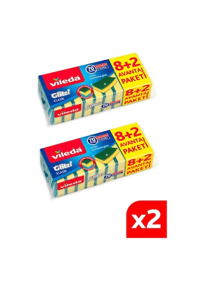 Vileda Eko Düz Hijyenik Bulaşık Süngeri 2 x 8 Adet Sarı