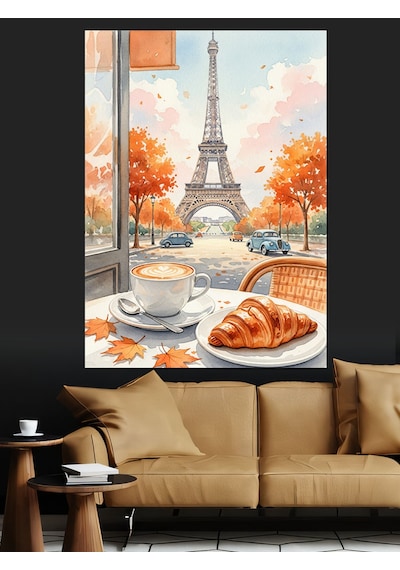 Ahşap Tablo Paris Sonbahar Kahvaltı Manzarası