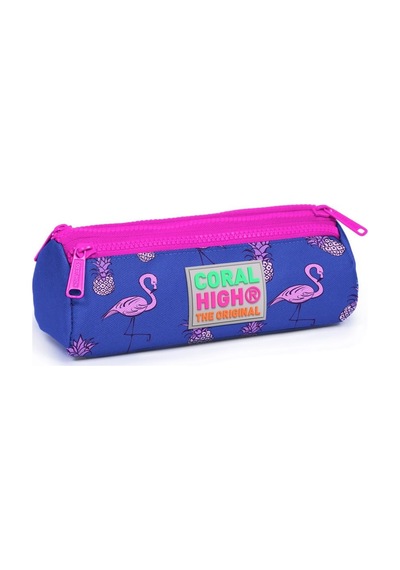 Coral High Kids Mor Flamingo Desenli Üç Bölmeli Kalem Çantası - K