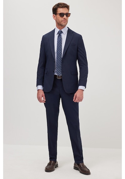 Tudors Erkek Slim Fit Mono Yaka Likralı Esnek Kumaş Lacivert Takım Elbise-41302