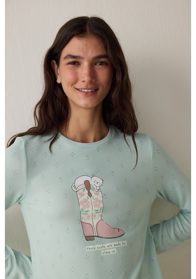 Penti Mint Sleep-ın Sloganlı Termal Etkili Bisiklet Yaka Uzun Kollu Pijama Üstü Mn29 Penti Mint Sleep-ın Sloganlı Termal Etkili Bisiklet Yaka Uzun Kollu Pijama Üstü Mn29