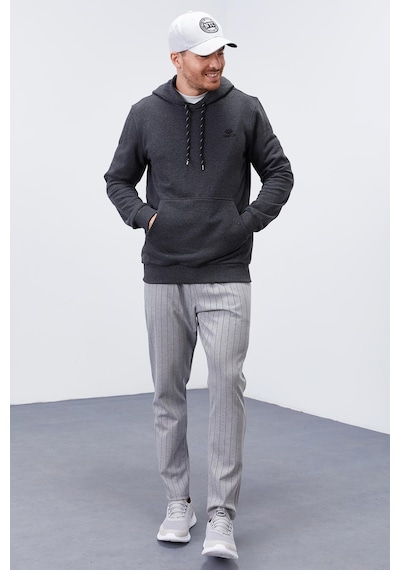Tommy Life Antrasit Melanj Kanguru Cep Standart Kalıp Kapüşonlu Erkek Sweatshirt - 87872 Antrasit Melanj