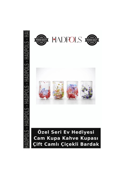 Özel Seri Ev Hediyesi Cam Kupa Kahve Kupası Çift Camlı Çiçekli Bardak Şeffaf
