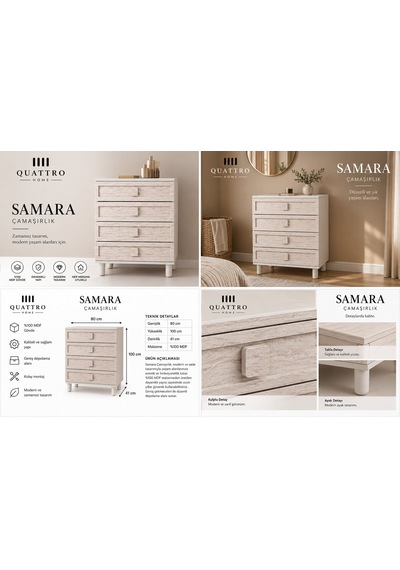 Samara Çamaşırlık Şifonyer Krem - Gri