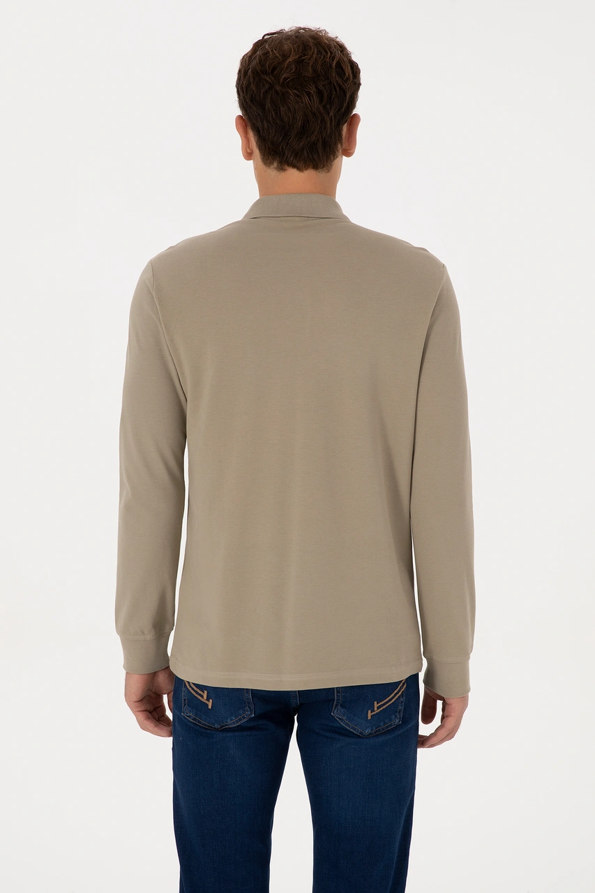 U.S. Polo Assn. Erkek Regular Fit Polo Yaka Açık Haki Basic Sweatshirt 50313772-VR183