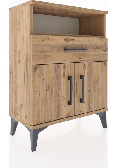 Arges Komodin 2 Raflı Tek Çekmeceli 2 Kapaklı 60x30x80 Çam-çam Atlas Çam