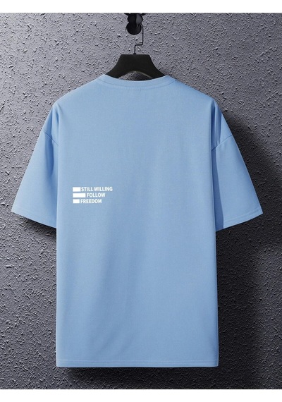 Flood Of Style Unisex Oversize Follow Freedom Baskılı T-shirt Mavi