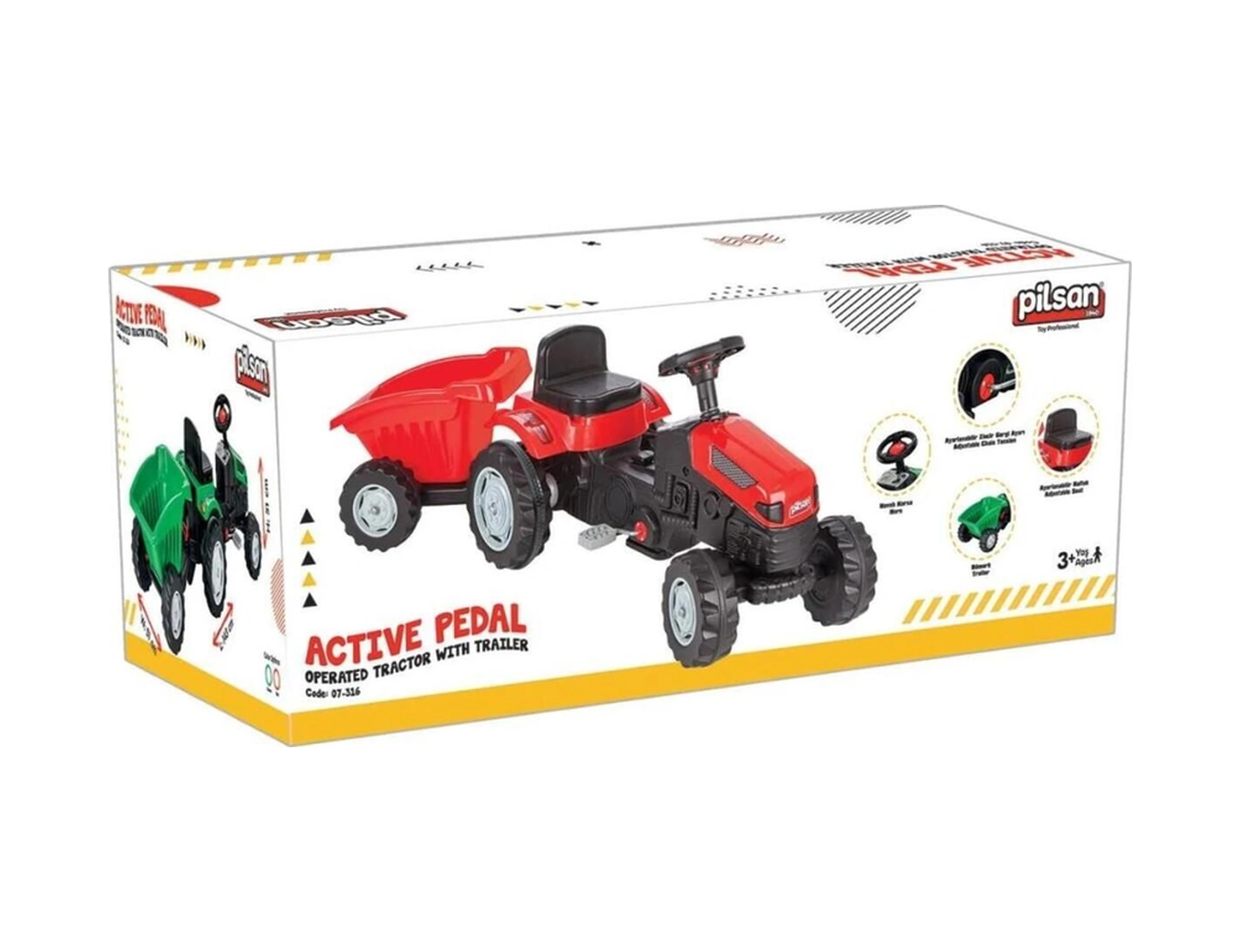 Pilsan Active Römorklu Pedallı Traktör - Kırmızı Standart
