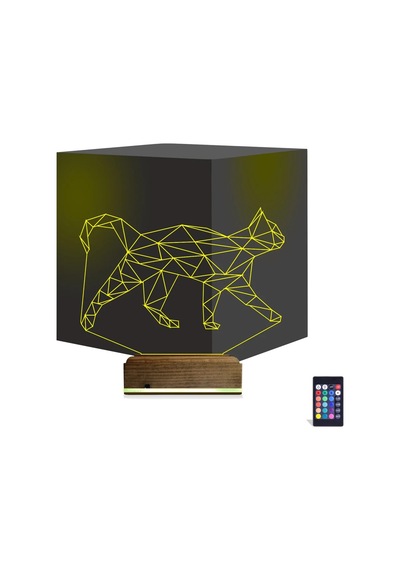 Luvivia Kedi Polygonal Tasarım 3d Lamba - Masa Gece Lambası Şeffaf