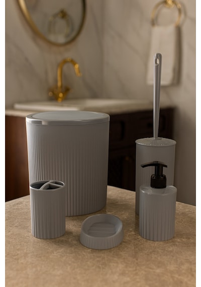 Makri Home 5 Parça Şık Gri Banyo Seti, Hacim: 6 Litre Gri