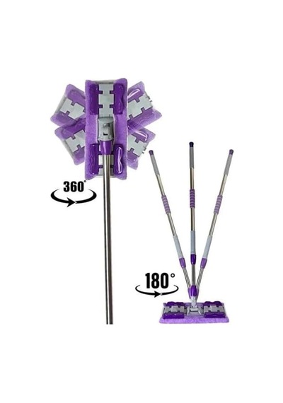 Mandalı Mor Mop Kıskaçlı Cam Silme Mopu Mikrofiber Yedek Bezli Yer Duvar Cam Fayans Silme Mopu Çok Renkli