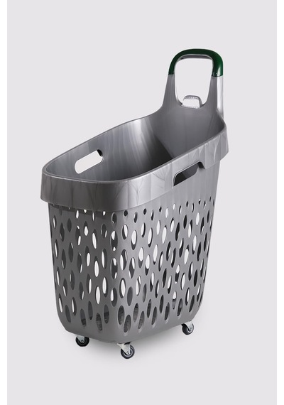 Tekerlekli Market Sepeti Tekerlekli Alışveriş Sepeti Yeşil Saplı 73 L Gri