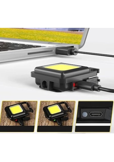 Anahtarlık Şeklinde Metal Kasa Cob Kare Fener Kamp &amp Outdoor Suya Dayanıklı Mini Cob Led Işıldak, Type C Çok Renkli