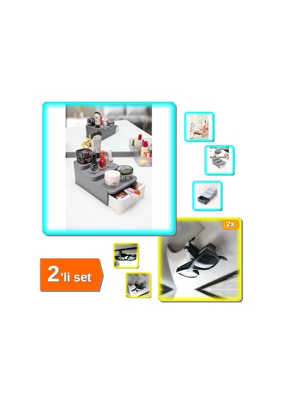 Compact Çekmeceli Ve Standlı Makyaj Organizeri + 2 Adet Araba Gözlük Tutacağı Klips - 2li Set N3z7q5 Belirtilmemiş