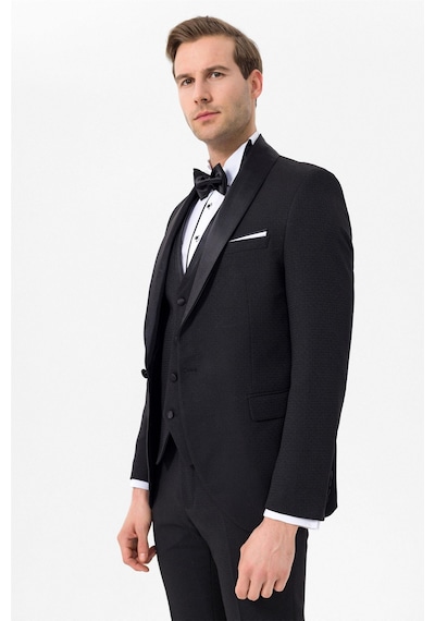 Süvari Siyah Slim Fit Armürlü 6 Drop Smokin & Damatlık