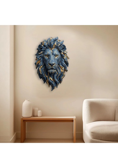 Aslan Başı Mavi-altın - Metal Tablo - Dec0125 51 X 80 Cm Çok Renkli